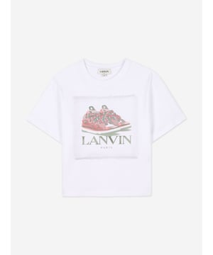 Lanvin project captivating imagery and innovation into their beautifully crafted designs. This girls white t-shirt is engineered in the finest organic cotton jersey. The stunning print and embroidery artwork are inspired by the Curb Basket. Round Neck Short Sleeves Straight Hem 100 Cotton