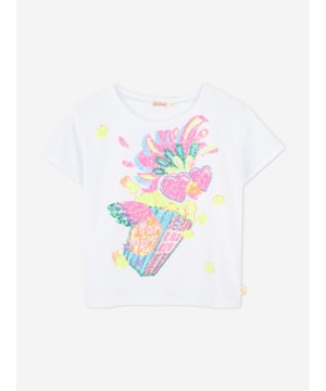 Billieblush apply a mischievous and quirky sensibility to their aesthetic portraits. This girls white short sleeve t-shirt embodies the label's passion for fun and eccentric fits. Engineered in soft cotton jersey. It features a vibrant popcorn and heart design, embellished with colourful sequins on the front. Round Neck Short Sleeves 100 Cotton Machine Wash 30C