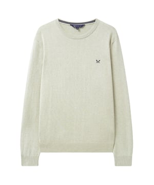 A crew neck jumper in white marl. This jumper is ideal for layering over a tee or shirt. The crossed oars embroidery finishes it off neatly.

28" Shoulder to Hem.