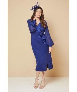 Occasion Scuba Corsage Midi Dress