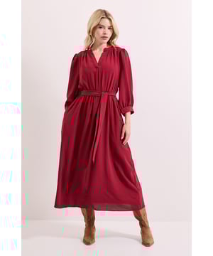 Overhead Belted Puff Sleeve Midi Dress