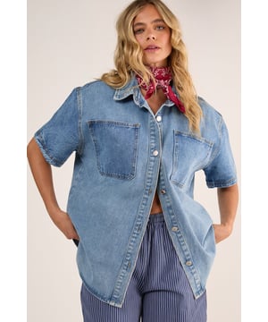 Denim Short Sleeve Oversized Shirt