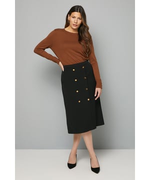 Elegant midi column skirt with sophisticated wrap design
        Decorative double-breasted gold-tone button detailing adds a luxurious touch
        Flattering column silhouette that creates a streamlined look
        Smooth woven fabric offers comfortable all-day wear
        Fully lined for optimal comfort and structure
    
    Make a sophisticated statement with this Wallis midi column skirt, designed with a distinctive wrap front and decorative button detailing. The sleek silhouette offers a flattering fit that works beautifully for smart occasions whilst maintaining comfort throughout the day. Style with a crisp white top and knee-high boots for a polished office ensemble, or pair with a silk blouse and court shoes for evening events. The versatile design transitions seamlessly from boardroom to dinner, making it an essential addition to your smart wardrobe. For cooler weather, layer with a coordinating blazer to create a chic suit effect that exudes confidence and refinement. This timeless piece will quickly become a go-to for occasions where you want to convey elegance with minimal effort.