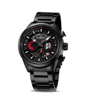 Waar casual elegantie ontmoet, dat is waar het bij de Rotorcraft Cockpit horlogeserie om draait. Dit zeer elegante Rotorcraft Cockpit RC2208 Chrono horloge is gemaakt van de allerbeste materialen. Met een kast van staal in zwart en zwarte (edel)stalen band is dit horloge heel casual en een stijlvolle combinatie om naar te kijken. De Cockpit RC2208 Chrono heeft een chronograaf functie en 24 uurs aanduiding, de extra wijzerplaten zijn terug te vinden op de unieke sportieve zwarte wijzerplaat met tal van rode accenten. Het glas dat in dit opvallende model wordt gebruikt, is mineraal glas. De indexen en punten van de pijlvormige wijzers hebben een lichtgevende inleg. Dit Rotorcraft Cockpit chrono horloge heeft een waterdichtheid van 3 ATM, dus geschikt voor het handen wassen.     Merk: RotorcraftModelnaam: Cockpit RC2208Categorie: heren horlogeMaterialen: edelstaalKleur: zwart, rood, wit