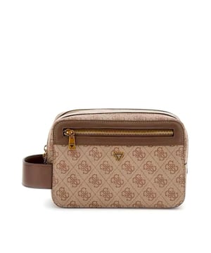 Trousse Guess Milano Logo 4G Homme Marron Synthétique. Authentique Bagagerie de la marque Guess - design streetwear/sportswear de Guess - Guess pour Homme fashion, parfait pour la vie de tous les jours - Trousse Guess de couleur Marron s'associe parfaitement avec le reste de votre dressing - matiere Synthétique confortable -   classic - Milano Logo 4G -