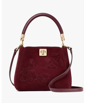 Phoebe Suede Floral Applique Small Top Handle Satchel, Phoebe Suede Applique Small Top Handle Satchel, Fits Largest Iphone, Comes W Crossbody Strap, Back Slip Pocket,  Length: 11.50 Cm,  Width: 20.50 Cm,  Height: 17.00 Cm
