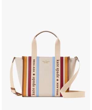 Kip Stripe Small Tote, Kip Canvas Stripe Small Tote, Fits Largest Iphone, Large Continental Wallet, Comes W Crossbody Strap, Back Slip Pocket,  Length: 16.00 Cm,  Width: 26.00 Cm,  Height: 22.00 Cm