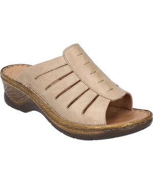Nuestro clog fabricado con fina piel de napa. La banda elástica práctica permite una buena sujeción y rápida entrada en el clog. El método de fabricación importante para JOSEF SEIBEL es el elaborado cosido a mano. Con la anchura de zapato G el modelo ofrece una anchura normal. En casa, la clog es.
