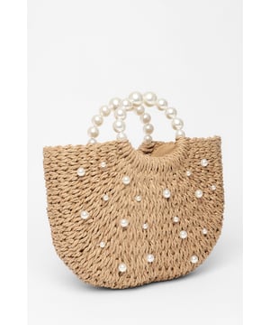 - Woven finish - Pearl details - Top handle - Lined - Exterior: 100% paper; excluding trims - Lining: 100% polyester