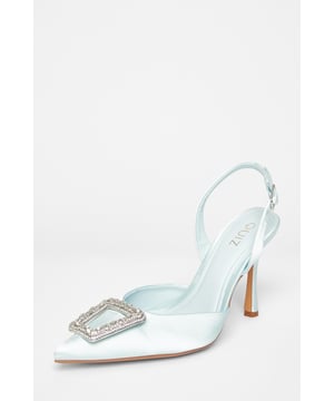 - Satin finish - Diamante brooch detail - Pointed toe - Court style - Heel height: 9.5 cm / 3.75 inches approx