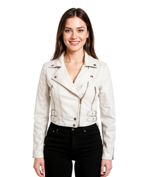 Geniet van strakke luxe met dit cropped leren jack in Brando-stijl. Gemaakt van ultrazacht lamsnappaleer en gevoerd met premium satijn, combineert het een tijdloze biker-attitude met moderne elegantie. Verfijnde details en een flatterend silhouet maken het een veelzijdige essential voor elke modebewuste garderobe. Belangrijkste kenmerken: Zacht en soepel lamsnappaleer Premium polyester binnenvoering voor comfort Cropped fit voor een chique, flatterende look Klassieke Brando-stijl revers met inkeping Asymmetrische YKK-ritssluiting aan de voorkant Stijlvolle gewatteerde schouders voor een onderscheidende look 2 verlengde verticale ritszakken aan de buitenkant Manchetten met rits - rol ze op voor een persoonlijke look Met gespen verstelbare zijriemen voor een getailleerde pasvorm