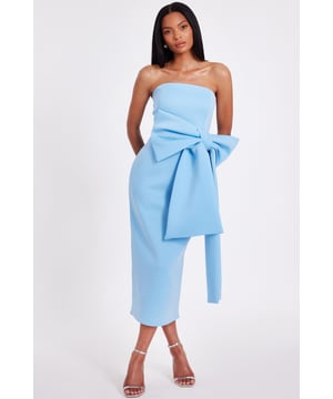 - Bandeau neckline - Large bow detail - Split hem - Pencil dress - Model height: 5'6" - Model wears uk 8 / us 4 / eur 36 - Always check the wash care label - Cool hand wash with mild detergent