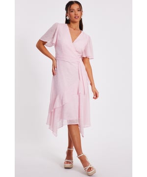 - Chiffon finish - Textured design - Wrap front design - Ruffle detail - Tie waist - Model height: 5'3" - Model wears uk 8 / us 4 / eur 36 - Always check the wash care label - Cool hand wash with mild detergent