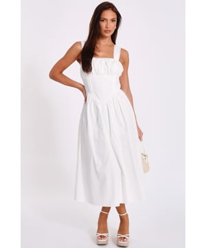- Woven finish - Square neckline - Ruched bust - Corset detail - Model height: 5'6" - Model wears uk 8 / us 4 / eur 36 - Always check the wash care label - Cool hand wash with mild detergent