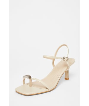 - Faux leather - Toe thong design - Stiletto heel - Ankle strap - Heel height: 8cm / 3 inches approx - Wipe clean
