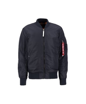 We present the MA-1 VF 59 Long bomber jacket from Alpha Industries. This stylish and comfortable jacket is perfect for men who desire a slim fit with a longer cut. It features an orange lining and a pencil pocket for added convenience.
