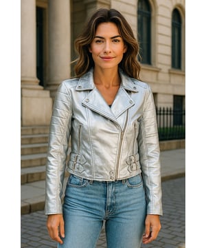 Gönnen Sie sich eleganten Luxus mit dieser kurzen Lederjacke im Brando-Stil. Sie ist aus ultraweichem Lammnappaleder gefertigt und mit hochwertigem Satin gefüttert. Sie verbindet zeitlosen Biker-Look mit moderner Eleganz. Anspruchsvolle Details und eine schmeichelhafte Silhouette machen sie zu einem vielseitigen Basic für jede modebewusste Garderobe. Wichtige Eigenschaften: Weiches und geschmeidiges Lammnappaleder Innenfutter aus hochwertigem Polyester für mehr Komfort Kurze Passform für einen schicken, schmeichelhaften Look Klassisches Revers im Brando-Stil Dezentrierter YKK-Reißverschluss vorne Stilvoll gesteppte Schultern für eine unverwechselbare Note 2 verlängerte vertikale Außentaschen mit Reißverschluss Ärmelbündchen mit Reißverschluss – krempeln Sie sie hoch für einen individuellen Look Seitliche Gürtel mit Schnallenverstellung für eine maßgeschneiderte Passform