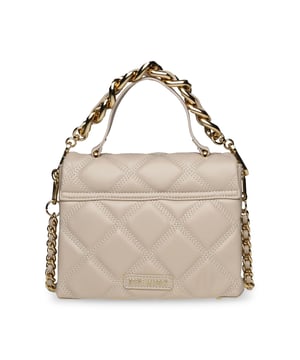 Removable and adjustable shoulder strap.Closes with clip fastener.One handle.Decorative chain.
