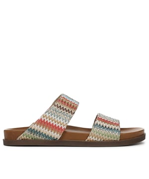 Womens Blowfish Malibu Leah Slide Sandals in multi.Lightweight slide sandals in a colourful design.- Slip on two-bar design.- Raffia-effect upper with multicolour zigzag stripe design- Contoured faux leather footbed.- Vegan- Textile upper  Textile and synthetic lining  Synthetic sole.- Ref: J4567S1253