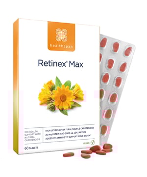 Discover the ultimate support for your eye health with Healthspan's Retinex® Max Tablets. Each tablet delivers 20 mg of lutein and 2000 µg of zeaxanthin from premium marigold extract. This formula aids vision support and includes vitamin B2, an antioxidant that protects against cell damage. Ideal for those in front of screens, Retinex® Max helps absorb harmful blue light. At just 33p per daily dose, this vegan supplement enhances your nutrient intake for optimal eye health. Take one tablet daily with water and consult a healthcare professional if needed.