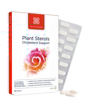Support your heart health with Healthspan Plant Sterols Cholesterol Support Tablets. Each serving delivers 2400 mg of plant sterols, scientifically proven to lower LDL cholesterol levels. Sourced from natural ingredients, these tablets are a plant-based option for cholesterol management. Ideal for daily use, take 2 to 3 tablets to help maintain healthy cholesterol levels. Consult with a healthcare professional if you have underlying conditions or are on medication.
