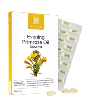 Discover the benefits of Healthspan Evening Primrose Oil 1000mg Capsules, designed for women's health. Each capsule contains 100mg of gamma-linolenic acid (GLA), an important omega-6 fatty acid that supports hormonal balance and wellbeing. Enhanced with natural Vitamin E, these capsules help protect cells from oxidative stress. Our cold-pressed extraction method ensures purity and potency. For best results, take one capsule daily or up to three capsules before your period. Consult a healthcare professional if pregnant or on medication. Store in a cool, dry place.