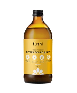 Experience the natural benefits of Fushi's 100% pure cold-pressed Bitter Gourd Juice, also known as Karela or Bitter Melon. This potent super juice comes in a 500ml bottle, providing 16 servings of 30ml each. Renowned for its body balancing and purifying properties, Bitter Gourd may aid digestion by stimulating digestive enzyme production. For optimal results, take 2-4 tablespoons mixed with water before meals. Enhance the flavor with lemon juice and honey. Not suitable for pregnant or breastfeeding women. Store in a cool, dark place.