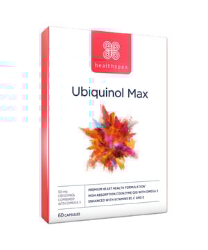 Explore the benefits of Healthspan Ubiquinol Max Capsules, crafted to support heart health and energy. Each serving offers 100 mg of absorbable ubiquinol, equal to 280 mg of CoQ10, for optimal nutrient uptake. Our formula includes sustainable omega-3s (DHA and EPA) for heart wellness, along with tocotrienols from Vitamin E for antioxidant support and vitamins B1 and C to enhance energy. Perfect for those over 50, these capsules help maintain an active lifestyle. Take two daily with water. Consult a healthcare professional if you have medical conditions or are on medication.
