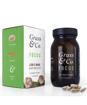 Unlock your cognitive potential with Grass & Co Lion's Mane Mushroom Capsules. Each capsule contains a blend of organic Lion's Mane mushroom extract, Ginseng, Omega-3, and Vitamin B12 to enhance mental clarity and cognitive function. Enjoy a natural boost in mental energy and support for your nervous system with these convenient, flavourless capsules. Perfect for those seeking improved focus and memory, simply take with water. Remember, moderation is key—do not exceed 2 capsules daily. Please consult a healthcare professional if pregnant or under 18.