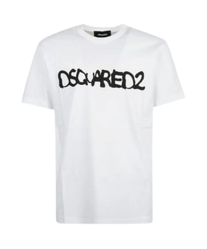 D2 wit T-shirt met korte mouwen, Krabbellogo, 100% katoen, gemaakt in Roemenie, ronde hals, normale pasvorm, normale pasvorm, D2 wit T-shirt, cool fit T-shirt
