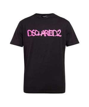 D2 Zwart T-shirt met korte mouwen, Krabbellogo, 100% katoen, Gemaakt in Roemenie, Ronde hals, Normale pasvorm op maat, D2 Zwart T-shirt, Cool Fit T-shirt