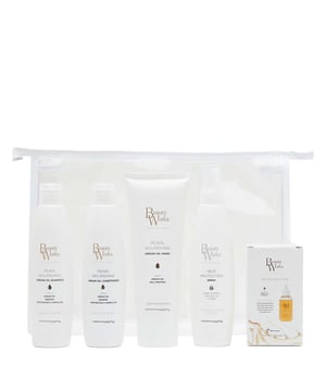 Revitalize your hair with the Beauty Works Argan Moisture Repair Gift Set. This essential hair care set includes a 250ml Pearl Nourishing Shampoo, a 250ml Argan Oil Conditioner, a 250ml Nourishing Argan Oil Mask, a 90ml Argan Oil Serum, and a 250ml Heat Protection Spray. Infused with organic Argan Oil and Milk Protein, these products nourish and protect your hair extensions, keeping them soft, shiny, and healthy. Ideal for maintaining beautiful hair.