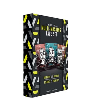 Discover the BARBER PRO Multi-Masking Face Set, a must-have collection for revitalizing men's skin. This set features three best-selling masks designed to rehydrate, replenish, and relax, making it an ideal gift for any occasion, whether it's a birthday, Father's Day, or Christmas. Each mask serves a unique purpose: the Anti-Ageing Sheet Mask combats signs of fatigue with Blueberry and Yuzu Citrus; the Hydrating Sheet Mask locks in moisture with Soybean; and the Super Eye Mask rejuvenates the eye area.