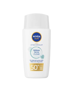 Experience ultimate skin protection with Nivea Sun Care UV Face Specialist Derma Skin Clear SPF50+. This lightweight, non-greasy fluid is expertly formulated for delicate facial skin, shielding it from harmful UVA/UVB rays and High Energy Visible Light. Infused with an Anti-blemish Complex and Niacinamide, it absorbs excess oil for an 8-hour matte finish, leaving skin moisturized and healthy. Ideal for normal to combination skin, this ophthalmologically approved sunscreen is perfect for daily use and is eco-friendly, being 64% biodegradable.