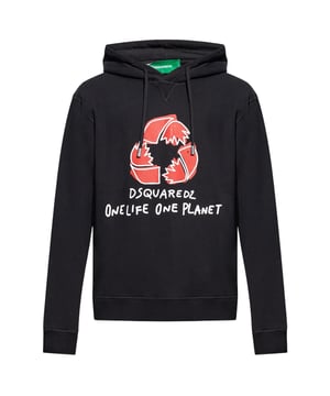 Dsquared2 zwarte hoodie, 100% katoen, logo op de borst, normale pasvorm, valt normaal qua maat, lange mouwen, capuchon, gemaakt in Italië, vrijetijdskleding, zwarte hoodie