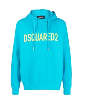 Dsquared2 Blauwe hoodie, 100% katoen, logo op de borst, coole pasvorm, normale pasvorm, valt normaal qua maat, lange mouwen, capuchon, gemaakt in Italië, vrijetijdskleding, Caribische blauwe hoodie