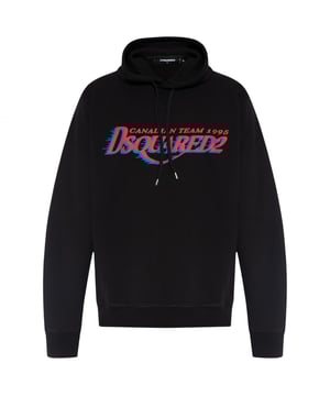 Dsquared2 zwarte hoodie, 100% katoen, Canadees team 1995, normale pasvorm, pasvorm op maat, lange mouw, capuchon, vrijetijdskleding, zwarte hoodie
