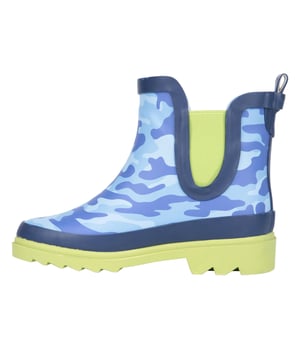 Upper: Rubber, Synthetic, Textile. Lining: Textile. Insole: Foam. Midsole: EVA (Ethyl Vinyl Acetate). Outsole: Deep Lug, Synthetic. Elasticated Panel, Pull Tab. Low Heel. Cut: Ankle High. Design: Camouflage, Contrast Detail. Toe Style: Round. Durable, Waterproof. Fastening: Pull-On.