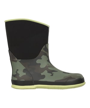 Upper: Synthetic, Waterproof. Lining: Textile. Outsole: Durable, Synthetic. Flat. Cut: Mid Calf. Design: Camo, Contrast. Toe Style: Round. Fastening: Slip-In.