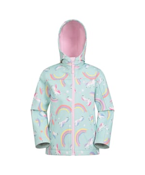 Outer Materials: 94% Polyester, 6% Elastane. Lining Material: 100% Polyester. Lining: Bonded Fleece, Soft. Fabric: Softshell. Design: All-Over Print, Logo, Rainbow, Unicorn. Fabric Technology: Breathable, DWR Finish, Lightweight, Water Resistant, Wind Resistant. Chin Guard. Neckline: Hooded. Sleeve-Type: Long-Sleeved. Pockets: 2 Side Pockets, Zip. Fastening: Full Zip. 2000g/m²/24hrs.
