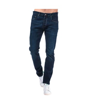 99% Baumwolle, 1% Elastan. Gewebe: Denim, Stretch. Design: Logo, Unifarben. Taschenart: Zwei Seitentaschen, 2 Taschen hinten, Eine Münzentasche. Knopfverschluss, Hosenschlitz mit Reißverschluss. Gürtelschlaufen, Kontrastnähte. Passform: Schmal zulaufend.