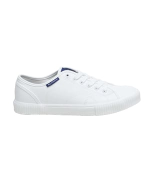 Bovenstuk: Textiel. Voering: Textiel. Buitenzool: Rubber. 6 Oogjes. Gemerkte tong. Vlakke. Snit: Laag. Ontwerp: Effen, Gestikt. Teenstijl: Rond. Sluiting: Vetersluiting.