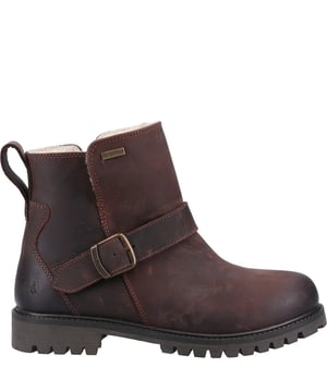 Upper: Leather. Lining: Shearling, Textile. Insole: Memory Foam. Outsole: TPR. Fabric Technology: Breathable, Hardwearing, Water Resistant, Waterproof Membrane. Cement Construction, Chunky Grip, Pull Tab, Taped Seams. Low Heel. Cut: Ankle. Design: Badge, Panel, Plain. Fastening: Adjustable Buckle, Inside Zip.