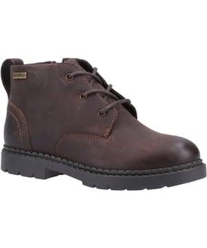 Upper: Leather. Lining: Textile. Insole: Cushioned, Moulded, PU Foam. Outsole: TPR. Fabric Technology: Breathable, Water Resistant, Waterproof Membrane. Cement Construction, Chunky Grip, Pull Tab, Taped Seams, Textile Sock. Low Heel. Cut: Ankle. Design: Badge, Plain. Fastening: Adjustable, Lace Up, Side Zip.