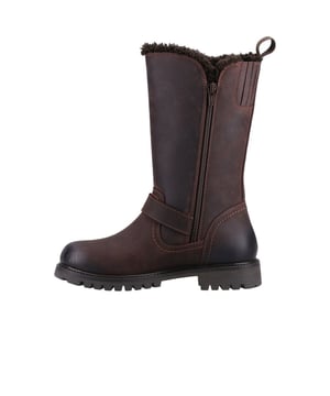 Upper: Leather. Lining: Shearling, Textile. Insole: Memory Foam. Outsole: TPR. Fabric Technology: Breathable, Hardwearing, Water Resistant, Waterproof Membrane. Cement Construction, Chunky Grip, Taped Seams. Low Heel. Cut: Calf-Length. Design: Badge, Plain. Fastening: Buckle Strap, Inside Zip.