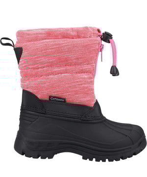 Marke: Cotswold. Obermaterial: Stoff. Futterstoff: Fleece, Microfaser. Laufsohle: Gummi. Gewebetechnik: Atmungsaktiv, Leicht, Wasserabweisend, winddicht. Gepolstert, Wattiert, Anziehlasche. Absatz: Flacher Absatz. Knöchelhoch. Design: Kontrastfarbe, Logo, Paspelierung, Unifarben, Strukturiert. Sohle: Klobig, Rutschfest. mit Kordelzug, Reißverschluss.