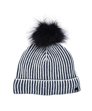 50% Acryl, 50% Polyester. Voering: Fleece. Stof: Gebreid. Ontwerp: Streep. Bobble van imitatiebont, omgeslagen manchet.