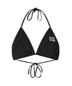 • Brand: GANNI
 • Material: 79% Recycled Polyamide 21% Elastane
 • Design: This bikini top is designed for a flattering fit with removable padding at the cups, ensuring support and shaping. The stretch jersey lining adds to the comfort, making it suitable for various body types
 • Colour: Black
 • Style: Whether you're lounging by the pool or enjoying a beach day, this bikini top ensures you do so in style
