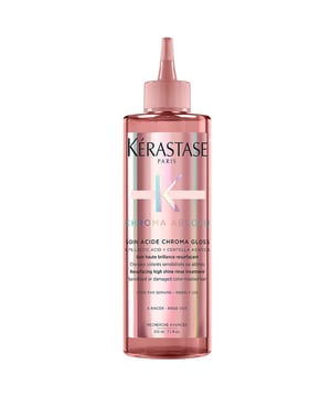 Revitalize color-treated hair with Kérastase Chroma Absolu Soin Acide Chroma Gloss. This high-shine rinse treatment is for sensitized or damaged hair, enhancing color vibrancy and luminosity. Its transparent formula transforms into a creamy texture with water, reducing porosity and strengthening hair. Enjoy 92% color intensity retention and up to 70% more shine after six weeks. Apply to damp mid-lengths and ends, massage, and rinse for stunning results. Kérastase is committed to sustainable beauty with eco-friendly practices.