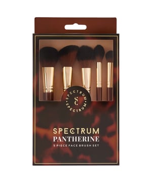 Achieve a stunning makeup look with the Spectrum Pantherine 5 Piece Face Brush Set. This essential set features silky-soft bristles designed to create a flawless base. Included are two foundation brushes for achieving both a light, dewy finish and full coverage, an angled cheek brush perfect for contouring or applying blush, a mini paddle brush ideal for setting powder, and a tapered fluffy brush for highlighting. With elegantly tapered glossy caramel handles and shiny gold ferrules, this set combines functionality with style, making it perfect for every makeup enthusiast.